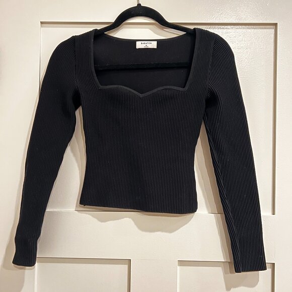 Aritzia Babaton Women Sculpt Knit Sweetheart Long sleeve Knit Top Black Size XS - Picture 2 of 6